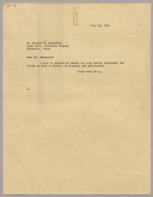 [Letter from I. H. Kempner to Richard E. Berkefeld, July 22, 1954]
