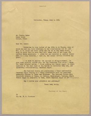 [Letter from I. H. Kempner to Fenton Baker, June 3, 1954]