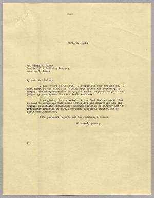 [Letter from I. H. Baker to Hines H. Baker, April 12, 1954]