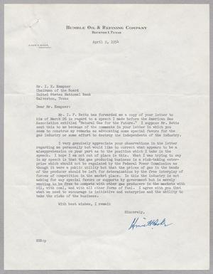 [Letter from Hines H. Baker to I. H. Kempner, April 9, 1954]