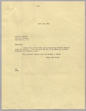 [Letter from Isaac Herbert Kempner to Richard Bennett, April 12, 1954]
