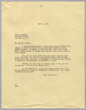 [Letter from I. H. Kempner to Richard Bennett, April 7, 1954]