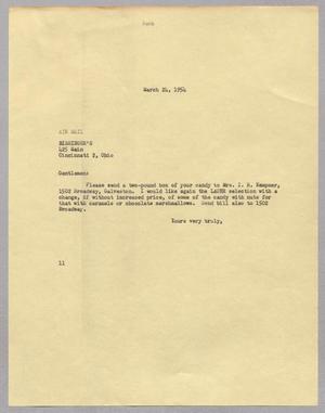 [Letter from I. H. Kempner to Bissinger's, March 24, 1954]