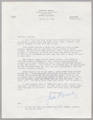 Primary view of object titled '[Letter from James O. Braly to I. H. Kempner, March 19, 1954]'.