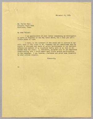 [Letter from I. H. Kempner to Walter G. Hall, November 18, 1954]