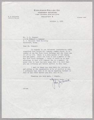 [Letter from John Jay Fosdick to I. H. Kempner, October 1, 1954]