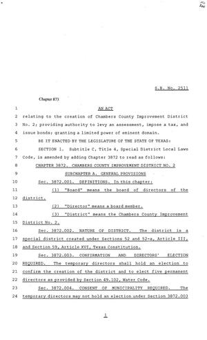 81st Texas Legislature, Senate Bill 2511, Chapter 873