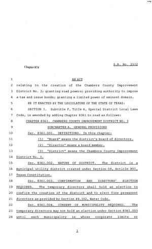 81st Texas Legislature, Senate Bill 2512, Chapter 874
