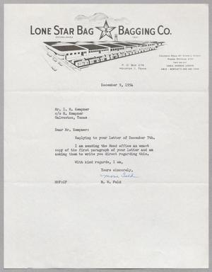 [Letter from M. M. Feld to I. H. Kempner, December 9, 1954]