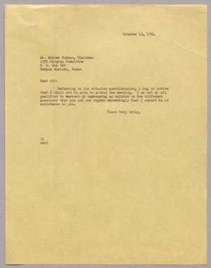 [Letter from Isaac H. Kempner to McIver Furman, October 13, 1954]