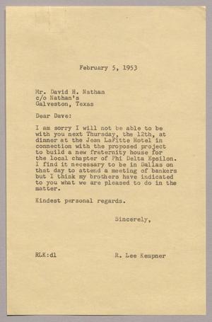 [Letter from R. Lee Kempner to David H. Nathan, February 5, 1953]