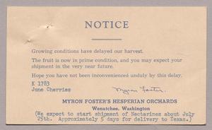 [Postal Card from Myron Foster's Hesperian Orchards to Isaac H. Kempner, June 28, 1954]