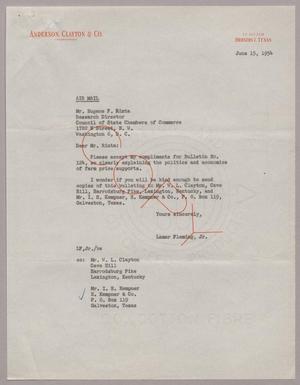 Primary view of object titled '[Letter from Lamar Fleming, Jr. to Eugene F. Rinta, June 15, 1954]'.