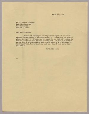 Primary view of object titled '[Letter from I. H. Kempner to S. Thomas Friedman, March 18, 1954]'.