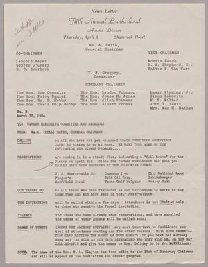 Primary view of object titled '[Annual Brotherhood Award Dinner News Letter, No. 2, March 15, 1954]'.
