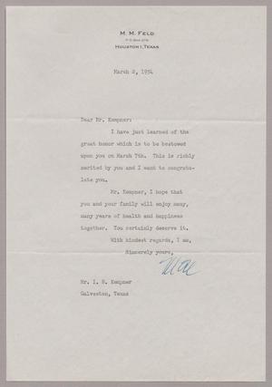 [Letter from M. M. Feld to I. H. Kempner, March 2, 1954]