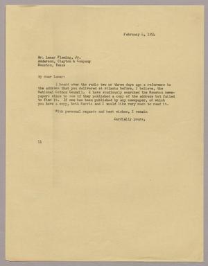 [Letter from I. H. Kempner to Lamar Fleming, Jr., February 4, 1954]