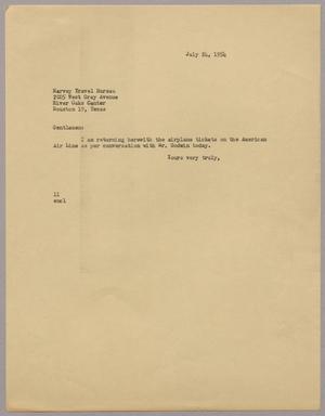 [Letter from Isaac Herbert Kempner to Harvey Travel Bureau, July 24, 1954]