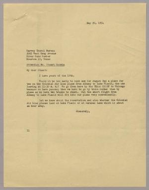 Primary view of object titled '[Letter from I. H. Kempner to Harvey Travel Bureau, May 20, 1954]'.