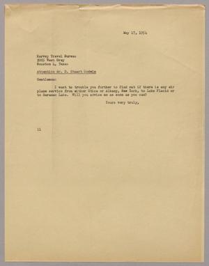 Primary view of object titled '[Letter from I. H. Kempner to Harvey Travel Bureau, May 17, 1954]'.