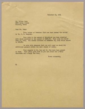 [Letter from A. H. Blackshear Jr. to Wilton Cohn, December 23, 1954]