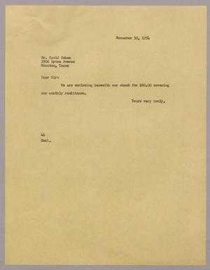 [Letter from A. H. Blackshear, Jr. to David Cohen, November 10, 1954]