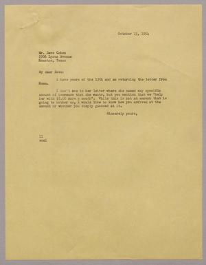 [Letter from I. H. Kempner to David Cohen, October 15, 1954]