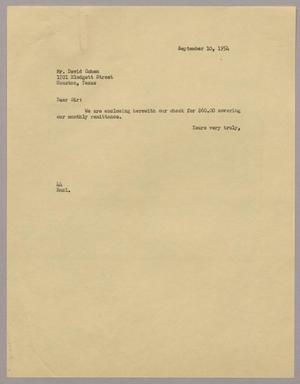 [Letter from A. H. Blackshear, Jr. to David Cohen, September 10, 1954]
