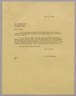 [Letter from R. Lee Kempner to Wilton Cohen, July 26, 1954]