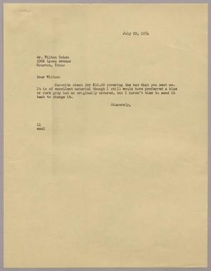 [Letter from Isaac Herbert Kempner to Wilton Cohen, July 22, 1954]