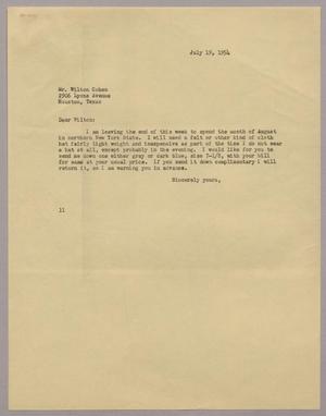 [Letter from I. H. Kempner to Wilton Cohen, July 19, 1954]