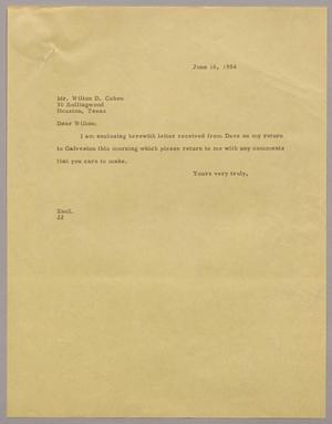 [Letter from Daniel Webster Kempner to Wilton D. Cohen, June 16, 1954]