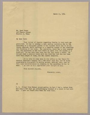 [Letter from Isaac H. Kempner to Dave Cohen, March 11, 1954]