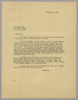 [Letter from Isaac H. Kempner to Dave Cohen, January 26, 1954]