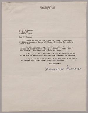[Letter from Nena M. Iiams to I. H. Kempner, February 5, 1954]