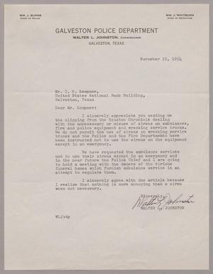 [Letter from Walter L. Johnston to I. H. Kempner, November 22, 1954]