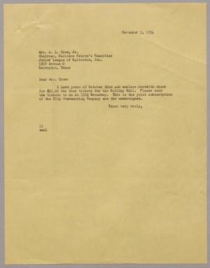 [Letter from Isaac H. Kempner to Mrs. A. L. Crow, Jr., November 3, 1954]