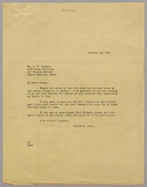 [Letter from I. H. Kempner to Johnny Johnson, October 22, 1954]