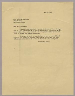 [Letter from I. H. Kempner to Mrs. Louis W. Jacobson, May 21, 1954]