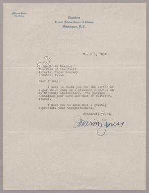 [Letter from Marvin Jones to Isaac H. Kempner, March 1, 1954]