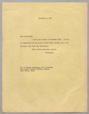 [Letter from I. H. Kempner to R. Wright Armstrong, December 1, 1954]