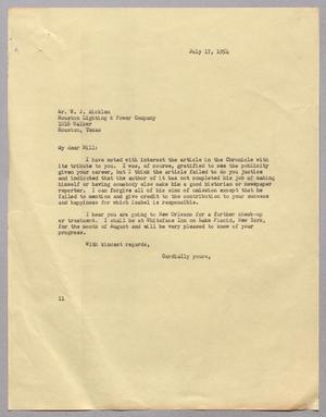 Primary view of object titled '[Letter from I. H. Kempner to W. J. Aicklen, July 17, 1954]'.