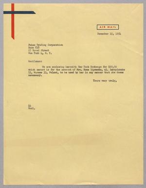 [Letter from A. H. Blackshear, Jr. to the Pekao Trading Corporation, December 15, 1954]