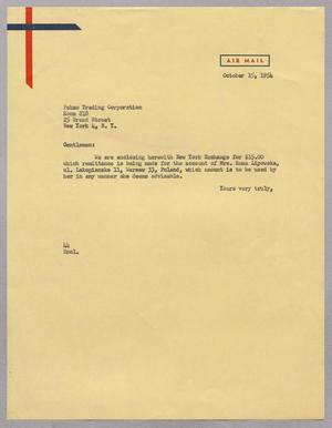 [Letter from A. H. Blackshear, Jr. to the Pekao Trading Corporation, October 15, 1954]