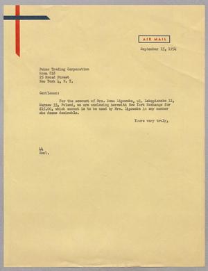 [Letter from A. H. Blackshear, Jr. to the Pekao Trading Corporation, September 15, 1954]