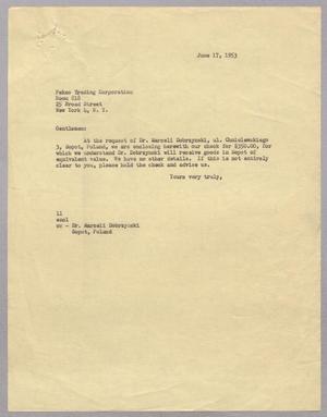 [Letter from I. H. Kempner to the Pekao Trading Corporation, June 17, 1953]