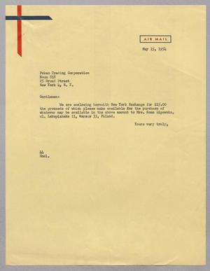 [Letter from A. H. Blackshear, Jr. to the Pekao Trading Corporation, May 15, 1954]