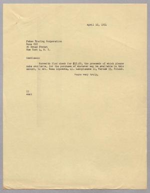 [Letter from I. H. Kempner to the Pekao Trading Corporation, April 16, 1954]