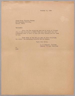 [Letter from Isaac H. Kempner to the Texas Press Clipping Bureau, October 12, 1944]