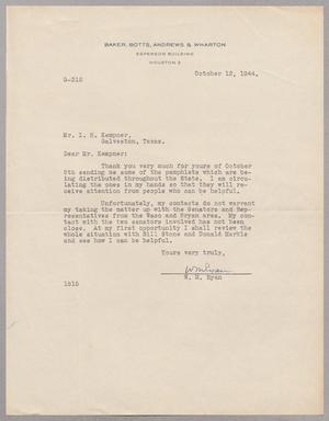 [Letter from W. M. Ryan to Isaac H. Kempner, October 12, 1944]